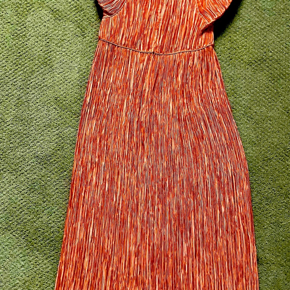 Gorgeous micro pleat terracotta color silk dress. a Greek Goddess dress